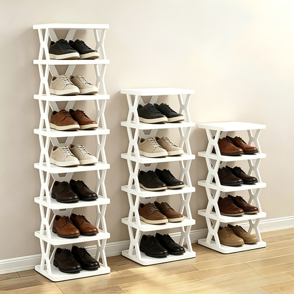 Shoe Rack Organizer 6 or 9 Tier - Space Saving Folding Shoe Rack for Hallway Doorway Bedroom Dorm, Narrow Entryway Shoe Storage, Black or White