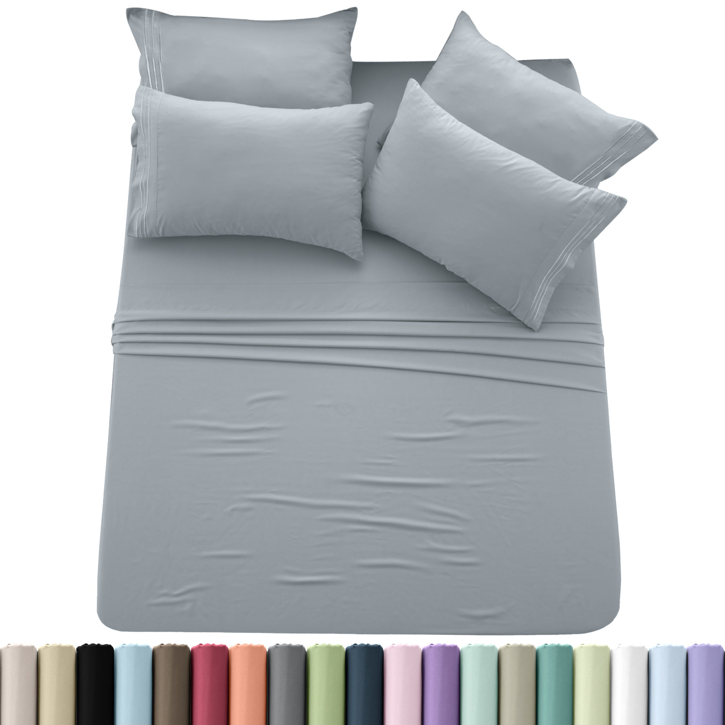 Brushed Microfiber Sheet Set 6pcs ¨C Soft Fade-Resistant Bedding 20 Colors Twin Twin XL Full Queen King Cal King Fitted Flat Pillowcases