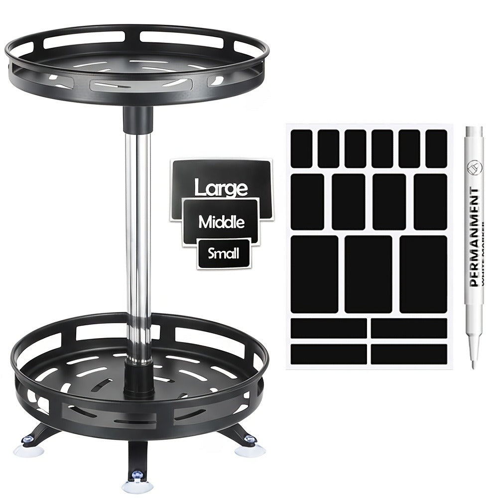 Lazy Susan Turntable Organizer Metal Rotating Spice Rack 1 2 3 Tier for Cabinet Kitchen Countertop Pantry Bathroom ¨C Spinning Storage Rack with Suction Cup Feet & Labels