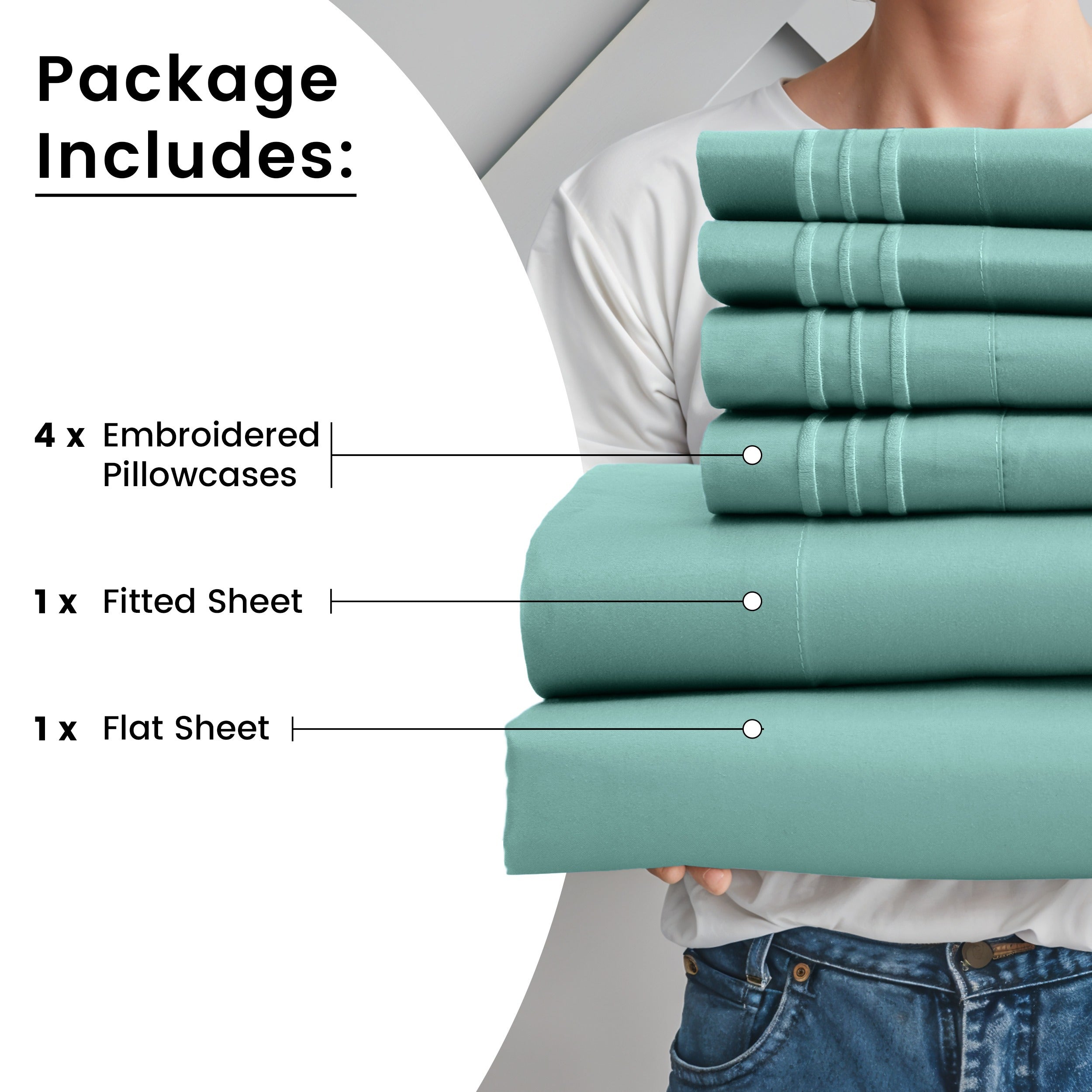 Fitted Sheet Set 6-Piece Brushed Polyester Deep Pocket Bed Sheets 20 Colors Hotel Luxury Soft Bedding with Embroidered Pillowcases