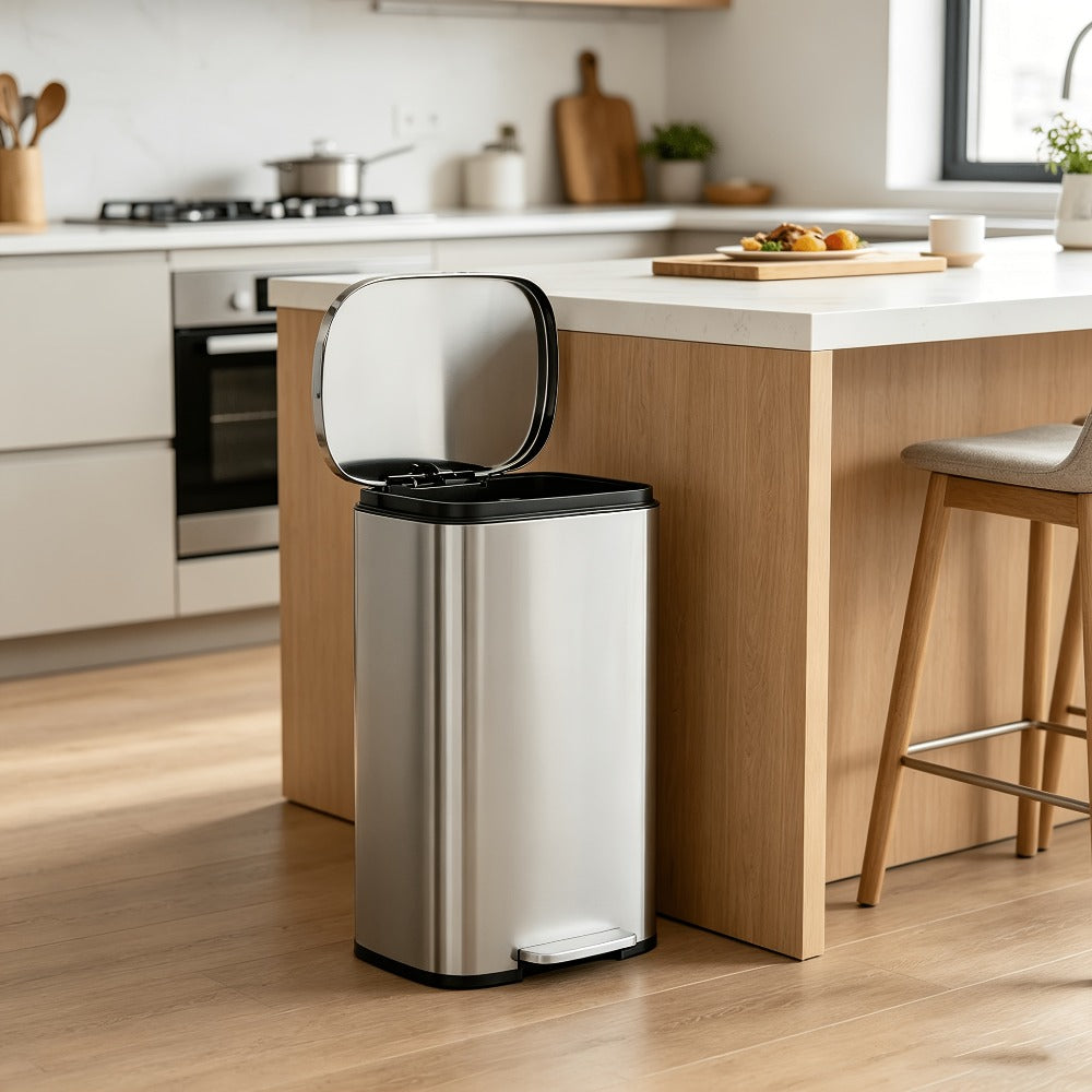 Stainless Steel Trash Can with Pedal & Removable Inner Bucket Fingerprint-Proof Kitchen Garbage Can with Hinged Lid ¨C 5L / 30L / 50L / 13 Gallon for Kitchen, Home & Office