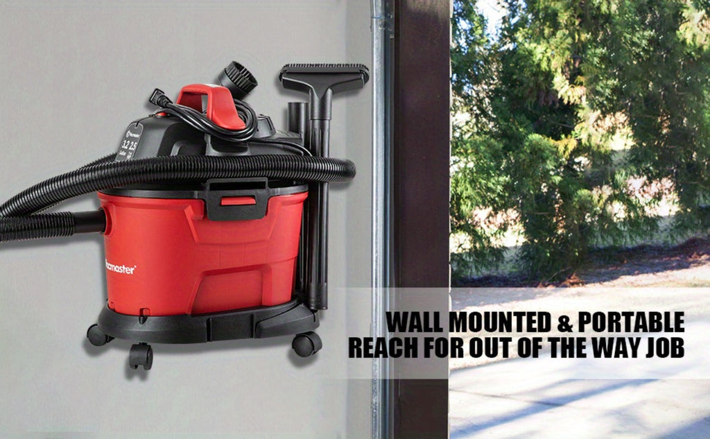 Wall Mount Wet Dry Vacuum 3.2 Gallon 2.5 Peak HP, Space-Saving Shop Vac with Cloth Filter for Wet Spills & Dry Debris, Garage Workshop & Home Cleaning Vacuum