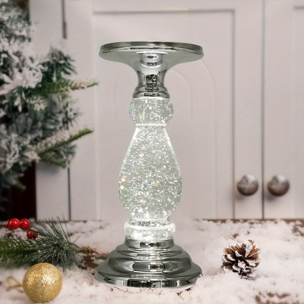 LED Swirling Candle Holder with On/Off Switch ¨C Polished Acrylic Pedestal Base Fits 3-Wick Candles Up to 4 Inch Silver Gold Centerpiece for Home Decor Wedding Table Holiday Christmas Gift