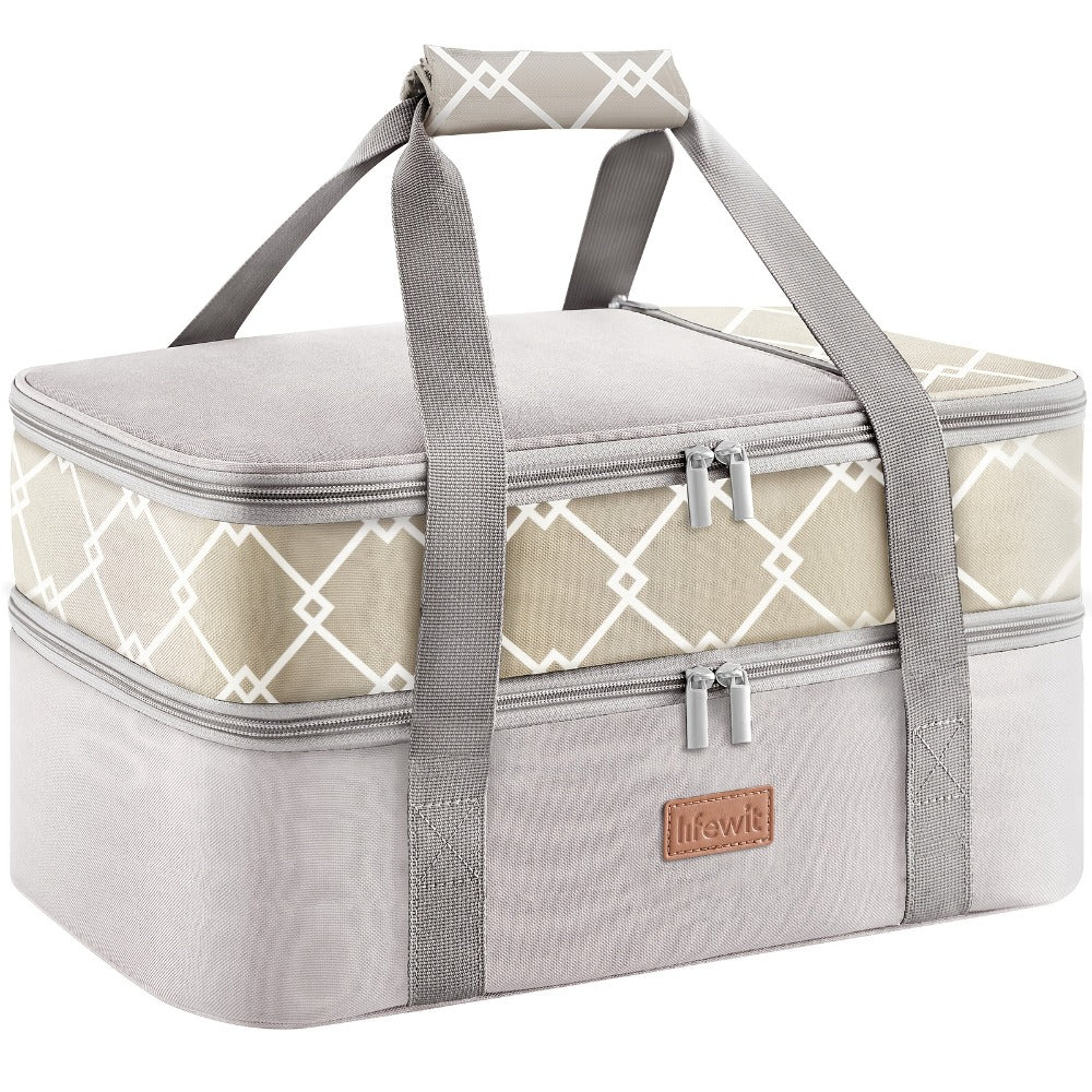 Insulated Casserole Carrier for Hot or Cold Food - Casserole Dish Carrying Case with Leak Proof Aluminum Foil Lining Fits 9x13 Baking Dish, Portable Food Warmer Bag for Potluck Picnic Cookout and Party, Single or Double Decker in 5 Colors