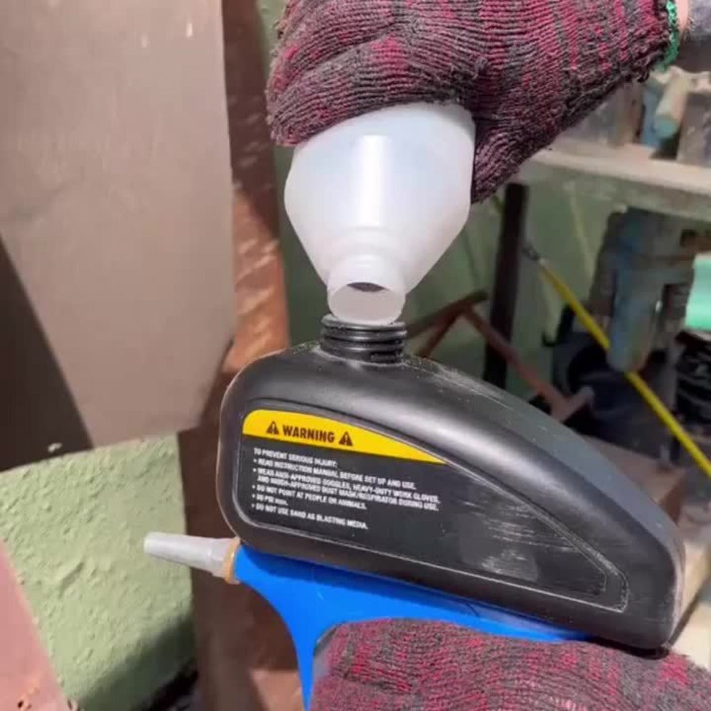 Sandblaster Gun for Air Compressor Pneumatic Abrasive Blasting ¨C 90 PSI Max, 500ml Tank, Small Nozzle, for Metal Rust Removal, Glass Etching, Polishing & Auto Repair ¨C Blue, Red & Yellow