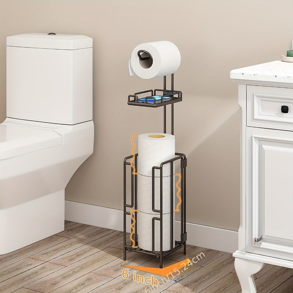 Freestanding Toilet Paper Holder Stainless Steel Stand with 3 Extra Roll Storage Modern Bathroom Organizer