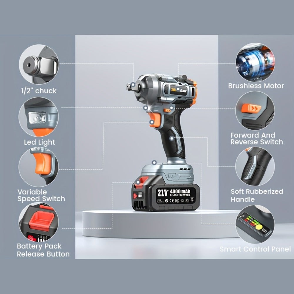Electric Ratchet Wrench Set 3/8 Inch with 400Nm Impact Wrench - Variable Speed Trigger Batteries Fast Charger 1/4 Inch Adapter Cordless Power Tool Kit | Automotive Home Repair DIY