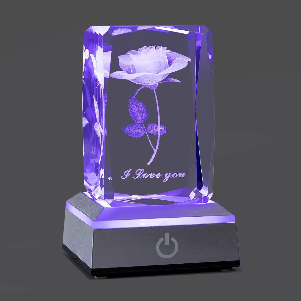 Rose Crystal LED Night Light ¨C Colorful Floral LED Sign Lamp, Romantic Desk Light for Bedroom Vanity, Unique Gift for Girlfriend Wife Mom on Women's Day Anniversary Birthday (4 Styles)