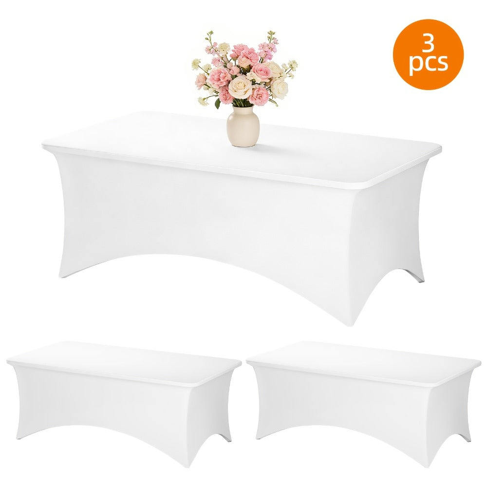 Spandex Stretch Fitted Tablecloths 2pcs 3pcs ¨C 4ft 6ft 8ft Rectangular Elastic Table Covers, Wrinkle-Resistant in Black & White for Wedding, Banquet, Trade Show, Graduation & Party Decoration