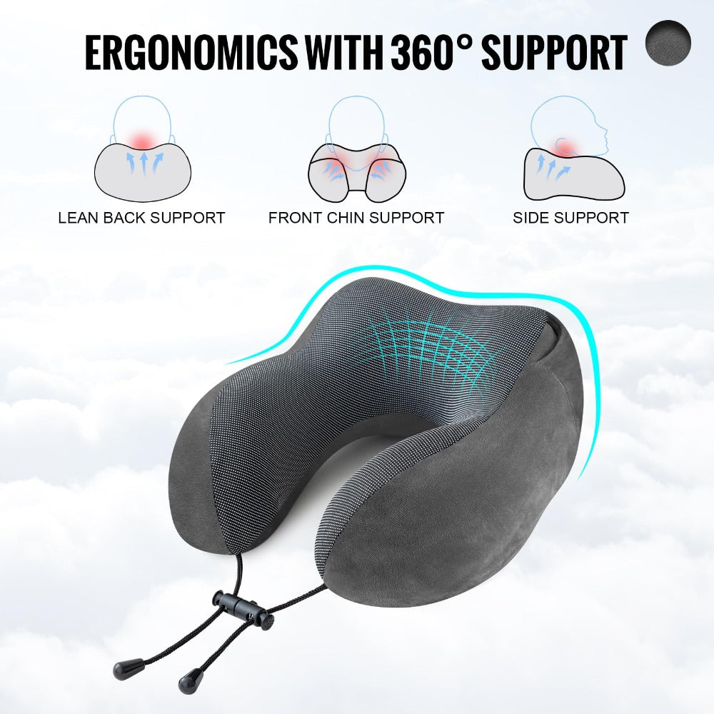 Travel Neck Pillow U-Shaped with Eye Mask Adjustable Portable Ergonomic Neck Support Soft Washable Cover for Airplane Car Home Office Napping Pink Blue Black Grey