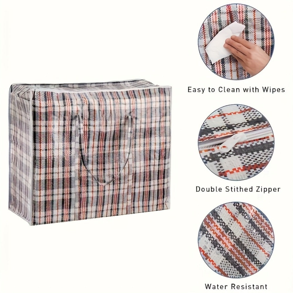 Large Moving Storage Bags 3 Pack Heavy Duty Reusable Zipper Organizer Bags for Clothes Bedding Blankets, High Capacity Checkered Fabric Bags for Home Moving Closet Organization Holiday Decor Storage