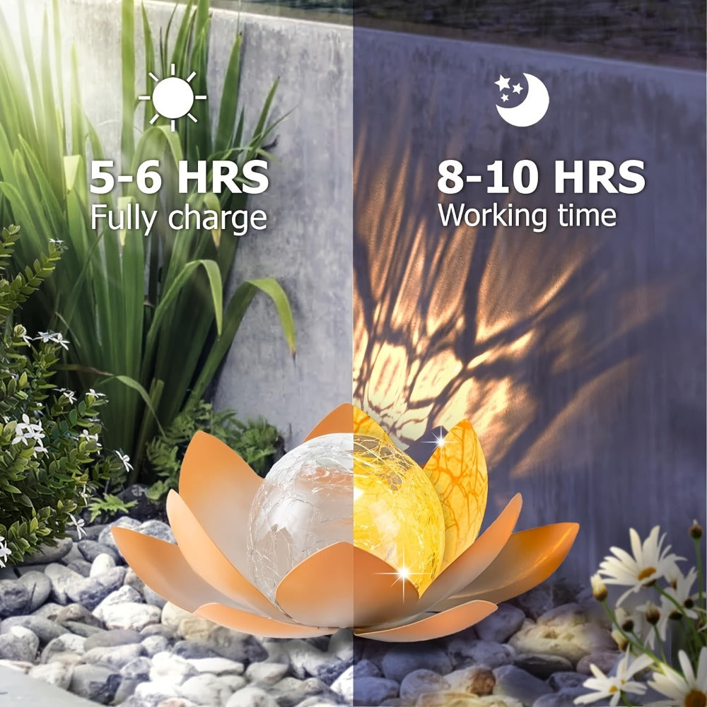 Solar Lotus Cracked Glass Ball Garden Lamp 2pcs ¨C Waterproof Metal Cracked Ball Solar Light for Outdoor & Indoor Decoration | Garden, Balcony, Dining Table & Living Room Decor | Father¡¯s Day Gift