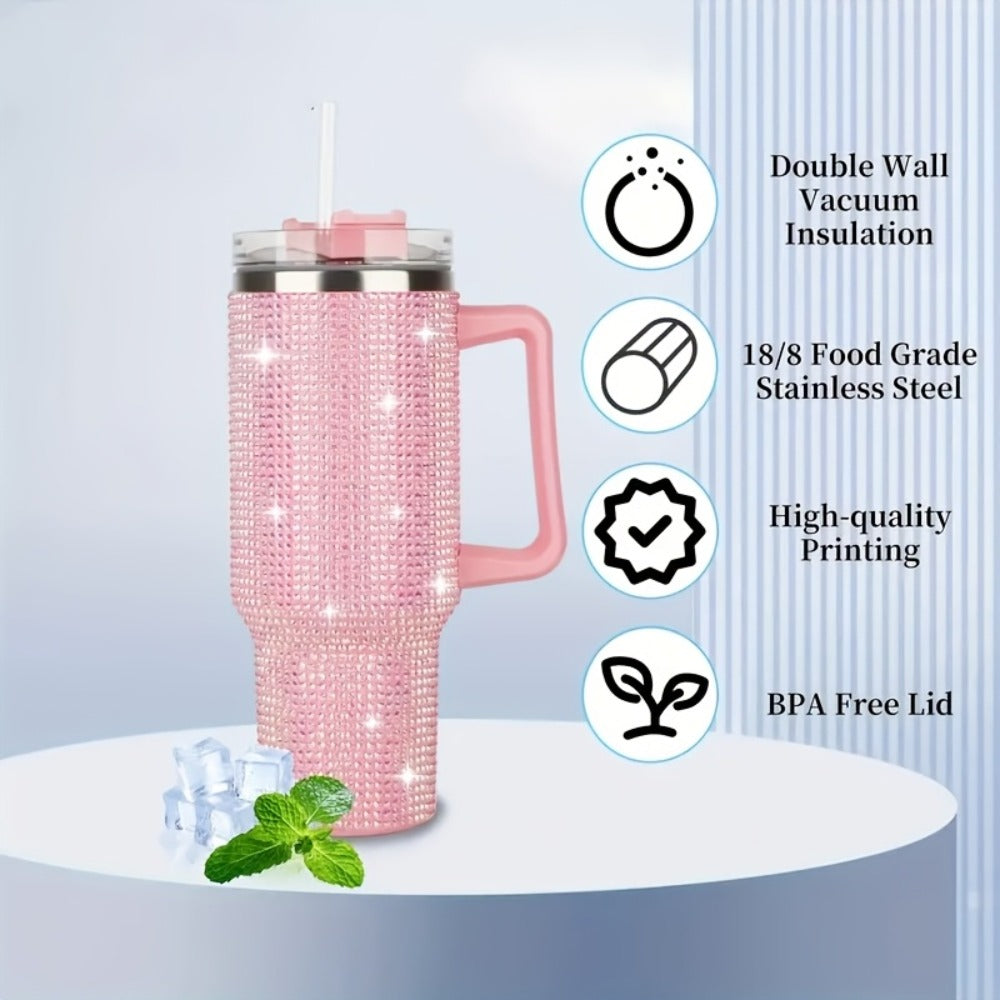 40oz Rhinestone Tumbler Insulated Stainless Steel Travel Cup - Diamond Glitter Design, Hot & Cold Drinks, Multiple Colors, Birthday Christmas Gift