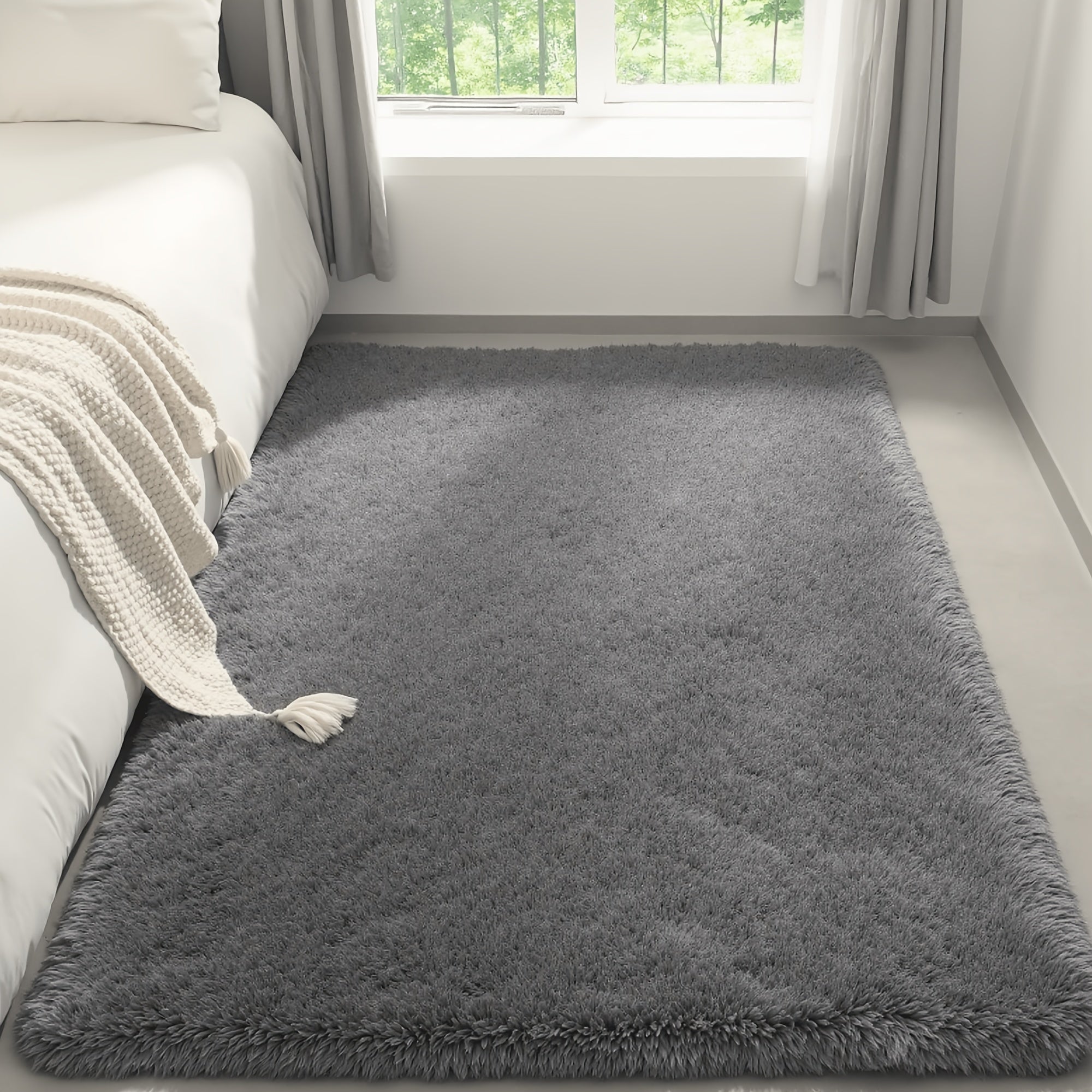 Plush Shaggy Area Rug 1.6 Inch Thick Non-Slip Machine Washable Polyester Carpet - Tie-Dye & Solid Color Fluffy Rectangle Rug for Living Room, Bedroom & Study | Silicone Grip Backing | 4 Sizes Available
