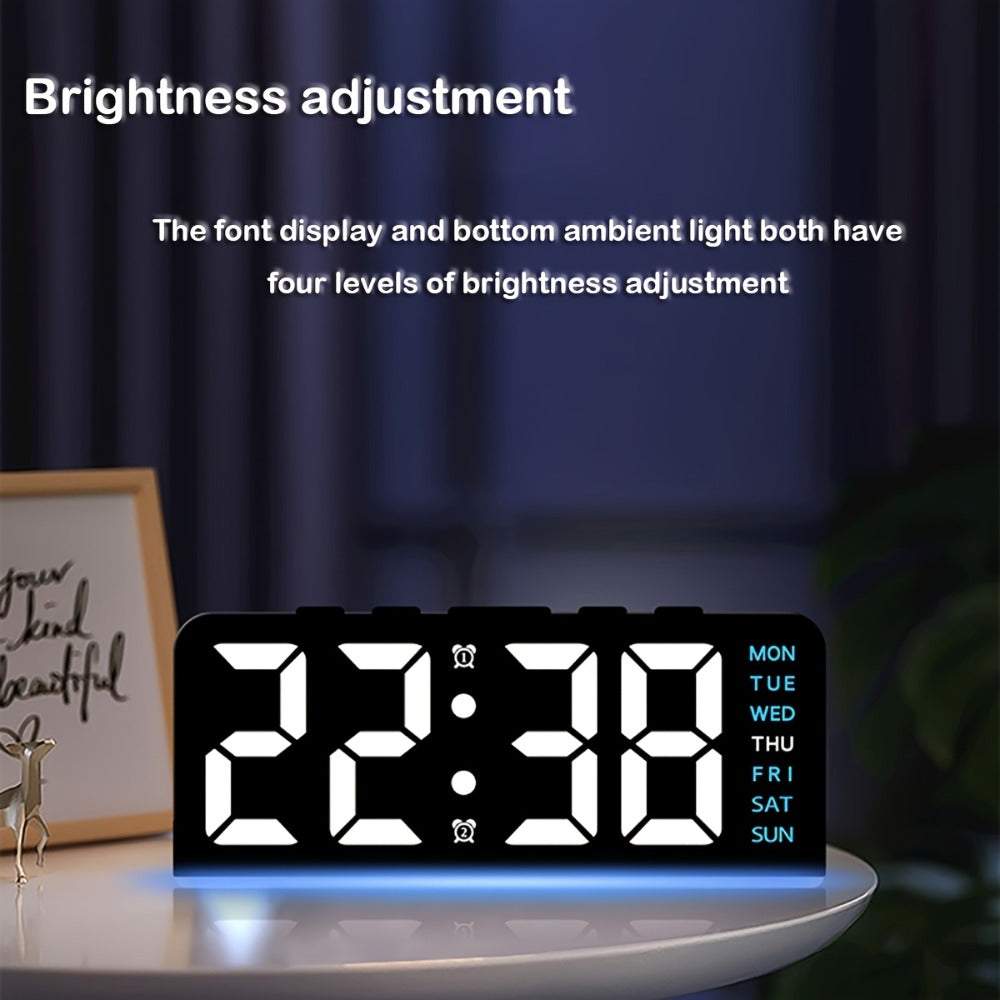 Digital LED Alarm Clock with Temperature Display - Time, Date & Temp LED Desk Clock, USB Powered, Beep Alarm, Modern Design for Bedroom, Living Room & Office, Father's Day Gift