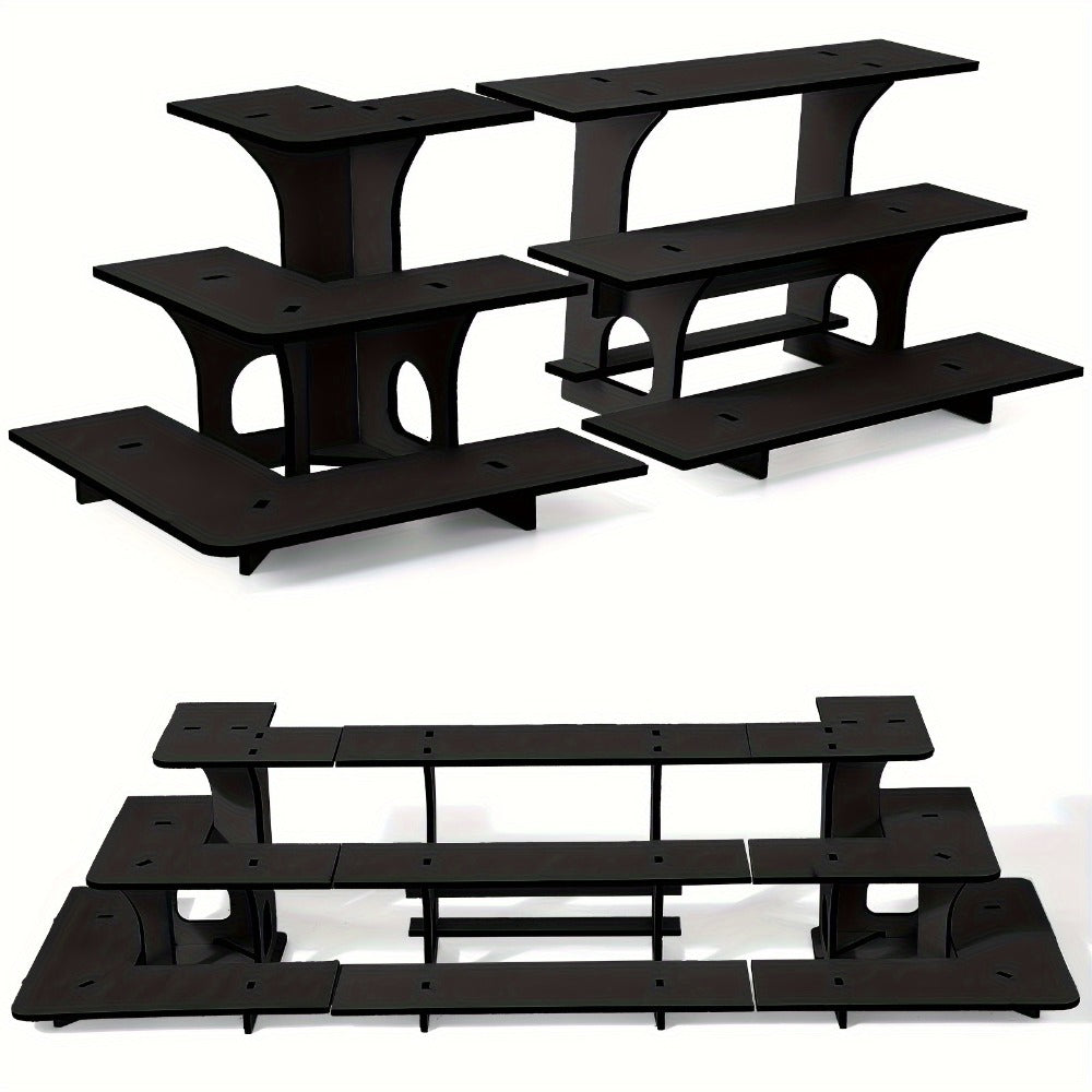 3-Tier Wooden Corner Display Stand Set of 3 Portable Shelf Rack for Retail Tabletop & Countertop - Craft Show, Farmers Market & Trade Show Small Product Display Rack, Vintage Black Wood Organizer