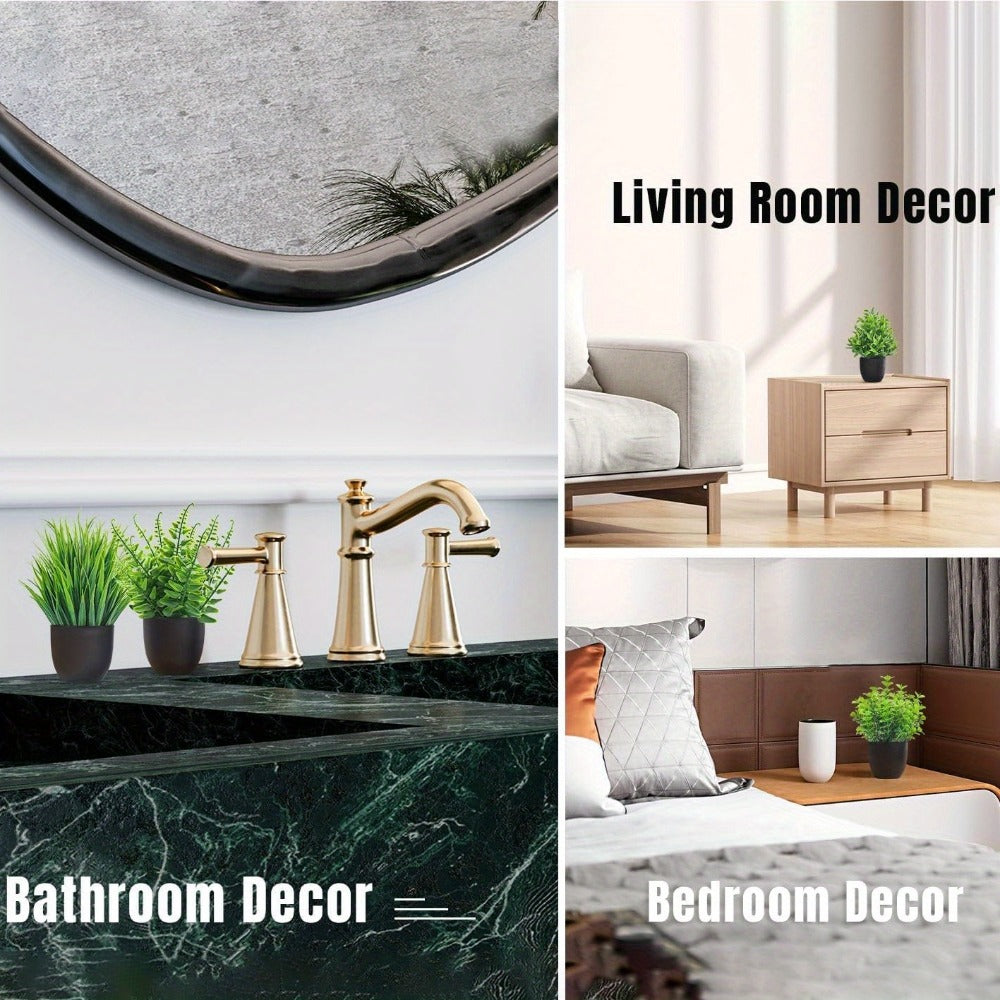 Artificial Plants 4 Pack Small Fake Plants in Black Pots for Bathroom Home Office Desktop Indoor Decor - Mini Faux Greenery Set for Shelf Table Desk