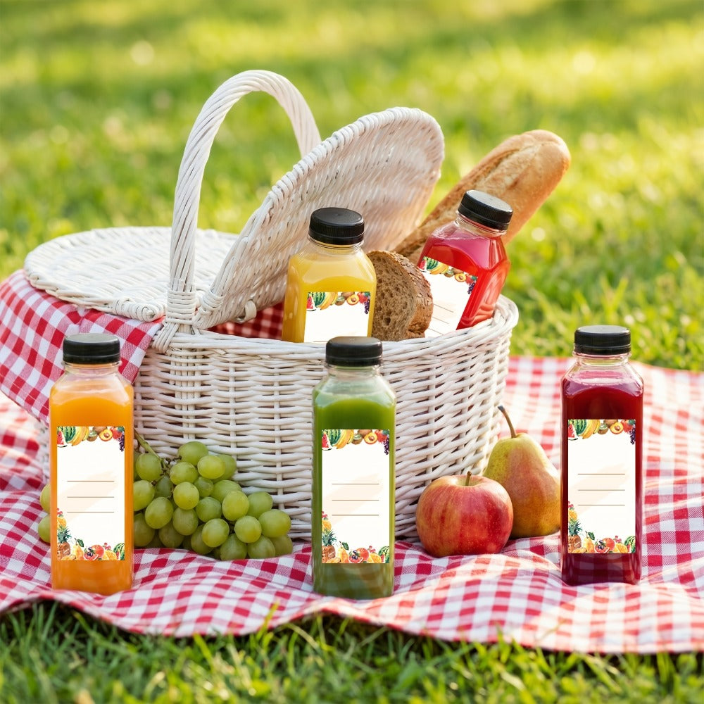 Plastic Juice Bottles with Caps 128pcs Bulk - Clear Reusable Beverage Bottles with Lids for Juice Smoothies Party Gatherings Outdoor Events Includes Funnel & Brush