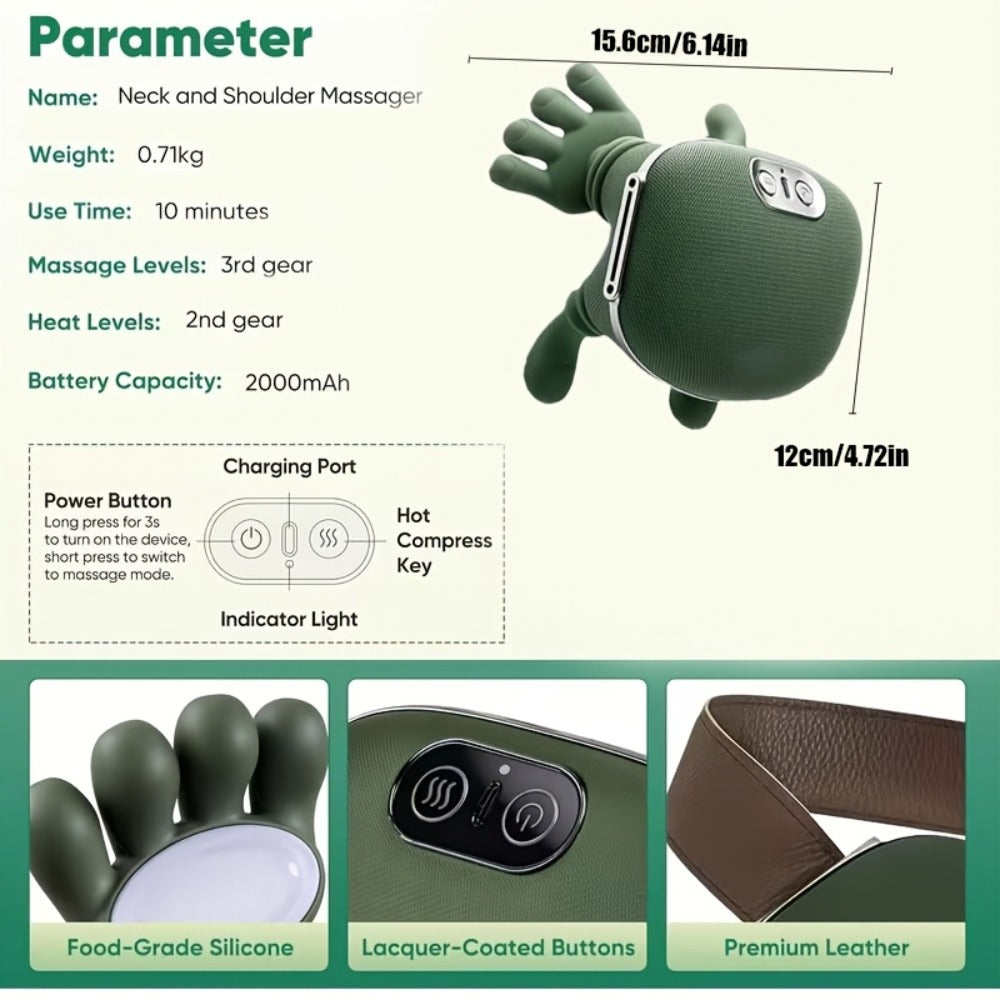 Electric Massager 4pcs Set - Portable Acupressure Kneading Device with Powerful Brushless Motor for Neck Back Shoulder Pain Relief Therapeutic Deep Tissue Massage Tool for Home Office Use