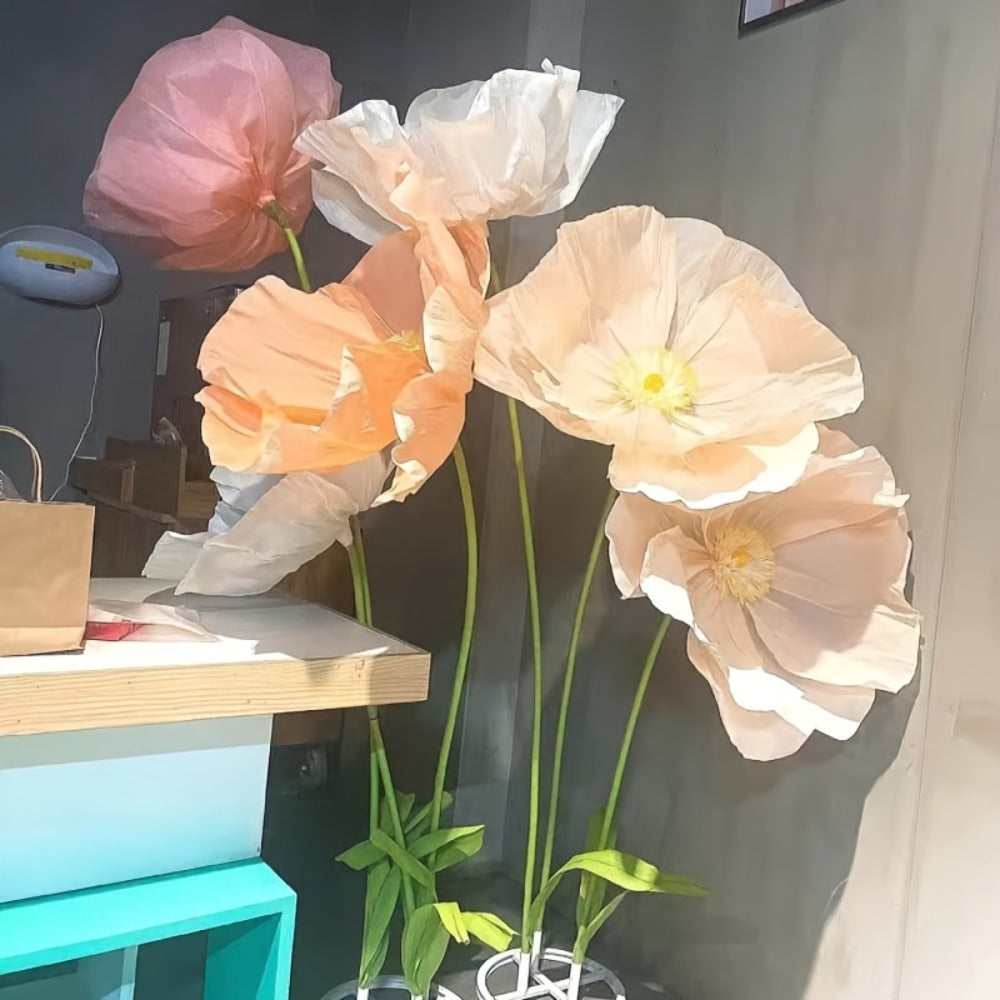 Giant Paper Poppy Artificial Flower - Super Large Floor Standing Fake Flower for Wedding Backdrop, Shop Window Display, Event & Party Decoration, Paper Art Floral Decor, Multiple Colors