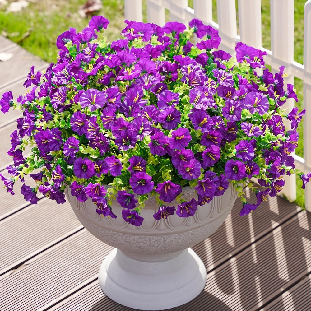 Artificial Flowers Outdoor 10 Bundles Faux Silk Pink Morning Glory - Realistic Fake Flowers for Porch, Patio, Window Box, Front Door, Garden Planter, All-Season Home Decor, Colorful Daisy Arrangement