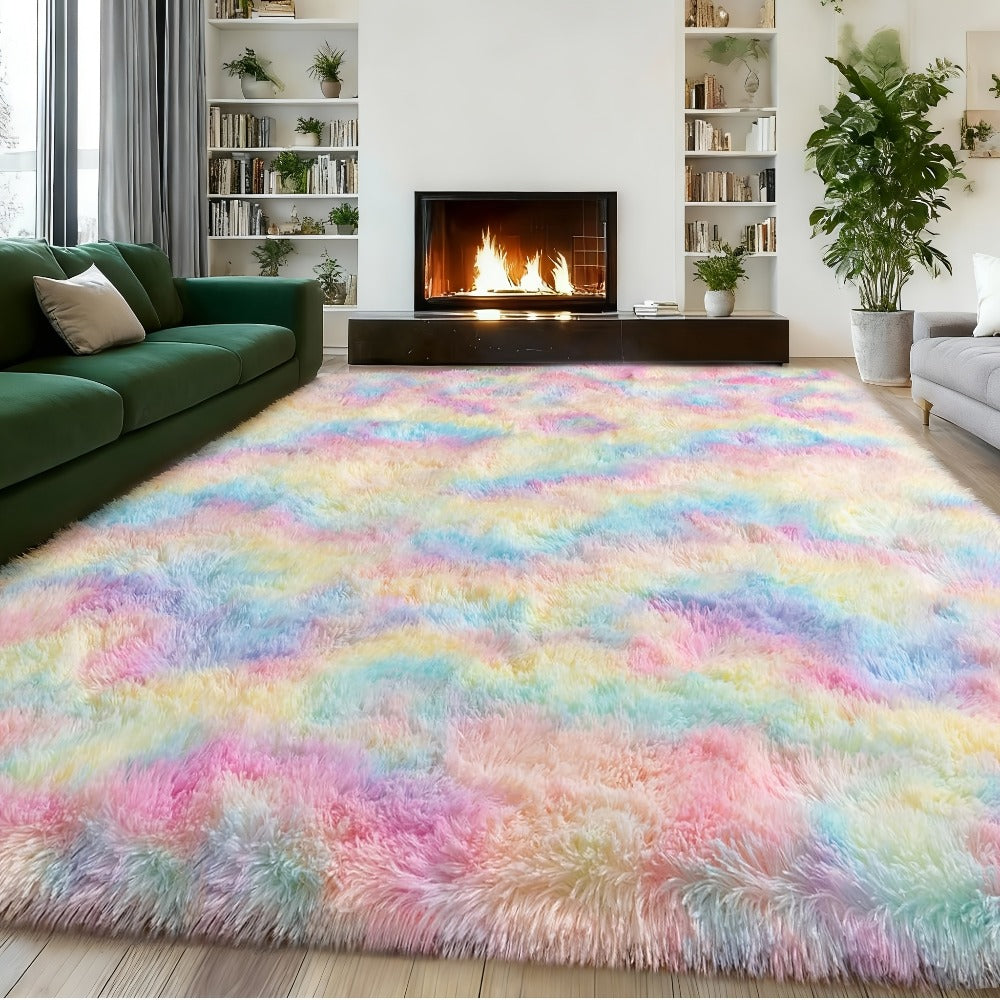 Rainbow Tie Dye Shag Area Rug ¨C Soft Fluffy Non-Slip Machine Washable Carpet for Living Room Bedroom Home Office