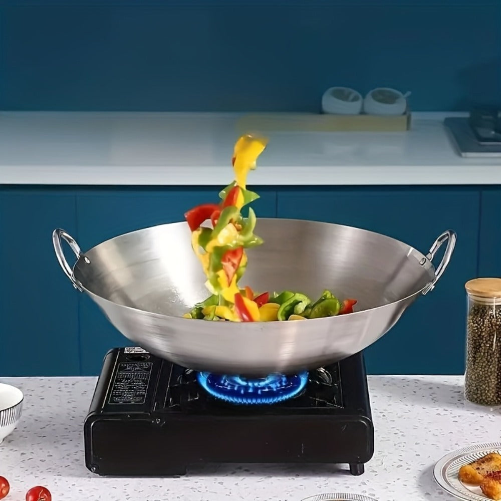 Stainless Steel Wok & Frying Pan ¨C Non-Stick Cooking Surface, Ergonomic Handle, Compatible with Gas, Induction & Electric Stovetops, Extra Thick & Deep, Easy to Clean