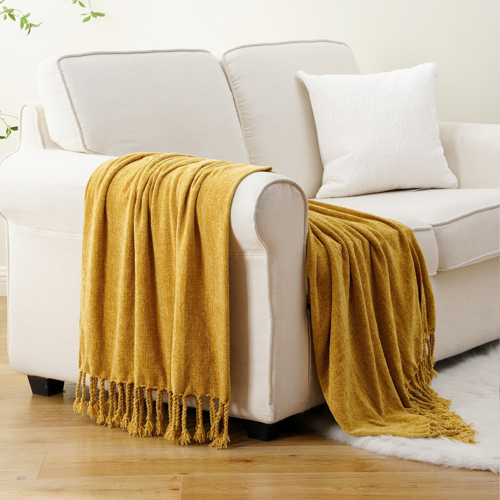 Chenille Fringe Throw Blanket ¨C 180-200gsm Velvety Soft Decorative Throw for Sofa & Couch, Home Decor, 50¡±¡Á60¡±, 17 Colors