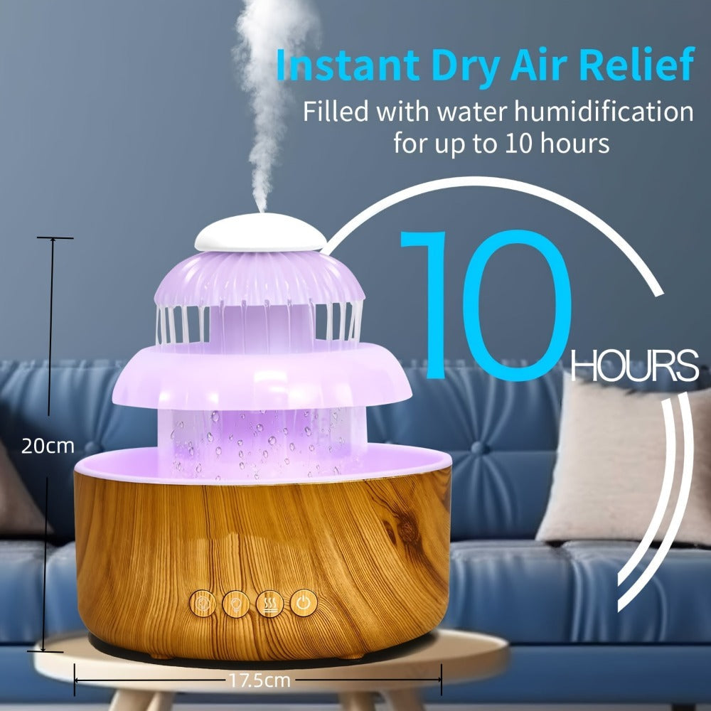 Cool Mist Humidifier with Raining Sound & 8-Color Night Light ¨C 10-Hour Runtime, Essential Oil Diffuser, Air Humidifier for Bedroom, Home & Office, White Noise Sleep Aid, Ambient Mood Light, White