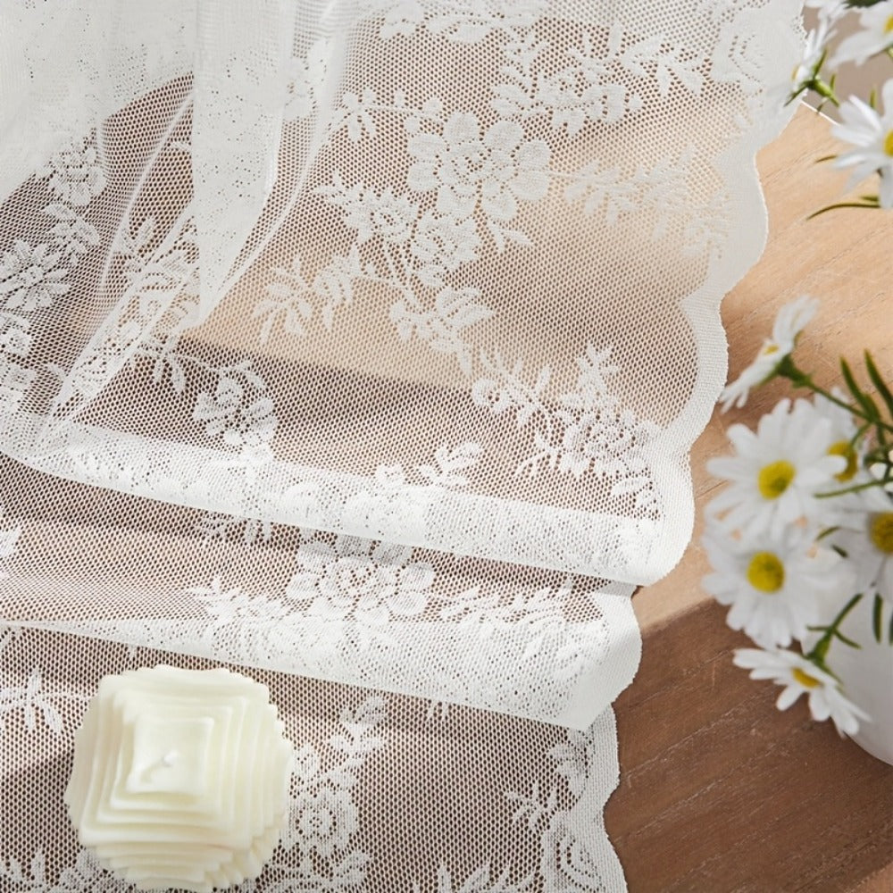 Sheer Lace Curtains 2 Panels Bohemian Floral Semi-Transparent Rod Pocket Window Curtains for Living Room Bedroom All Seasons