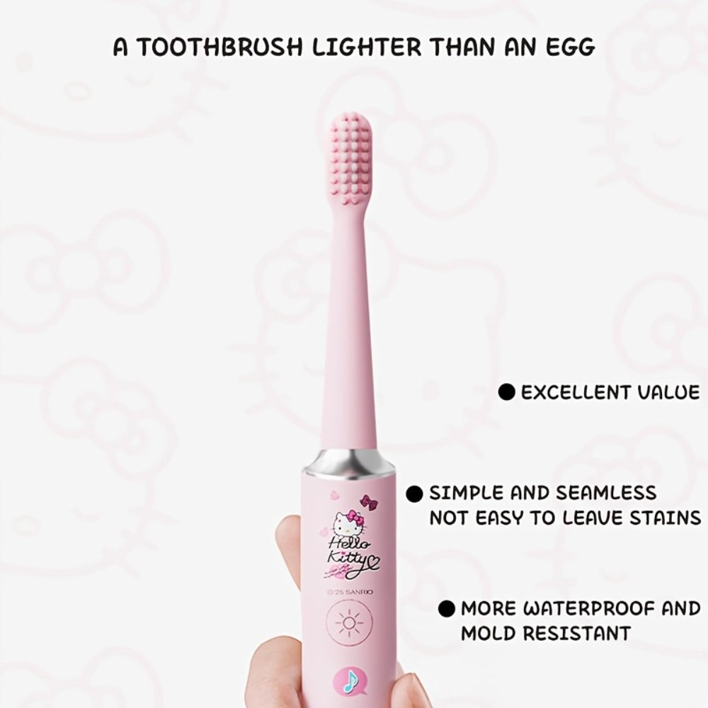 Sanrio Electric Toothbrush Hello Kitty & Pochacco - 4 Cleaning Modes, 4 Intensity Levels, 3 Replacement Brush Heads, 2-Minute Smart Timer, Cute Design Gift for Girls, Birthday, Graduation, Christmas