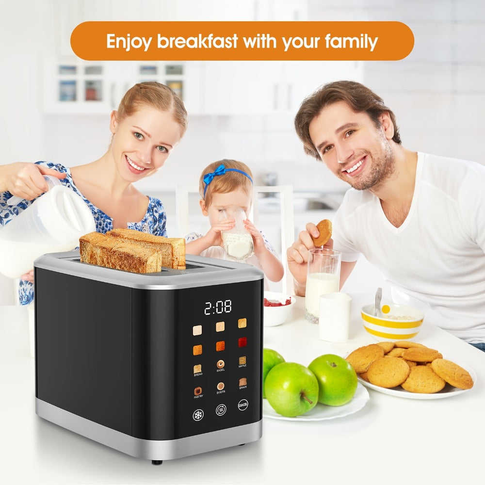 Smart Digital Toaster 2 Slice with Touch Screen LCD Display, 6 Bread Types & 6 Shade Settings, Extra Wide Slots, Stainless Steel ¨C Bagel, Cancel & Defrost Functions for Modern Kitchen