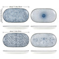 Japanese Blue White Porcelain Fish Plates Set of 4 ¨C 12 Inch Ceramic Serving Plates, Microwave & Oven Safe Steaming Baking Tableware