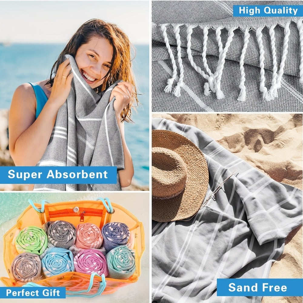 Turkish Beach Towels 2 Pack Sand Free Quick Dry Oversized Extra Large Lightweight Sandproof Compact Pool Swim Travel Camping Vacation Gift for Men Women Yellow Orange Blue Pink Purple Grey