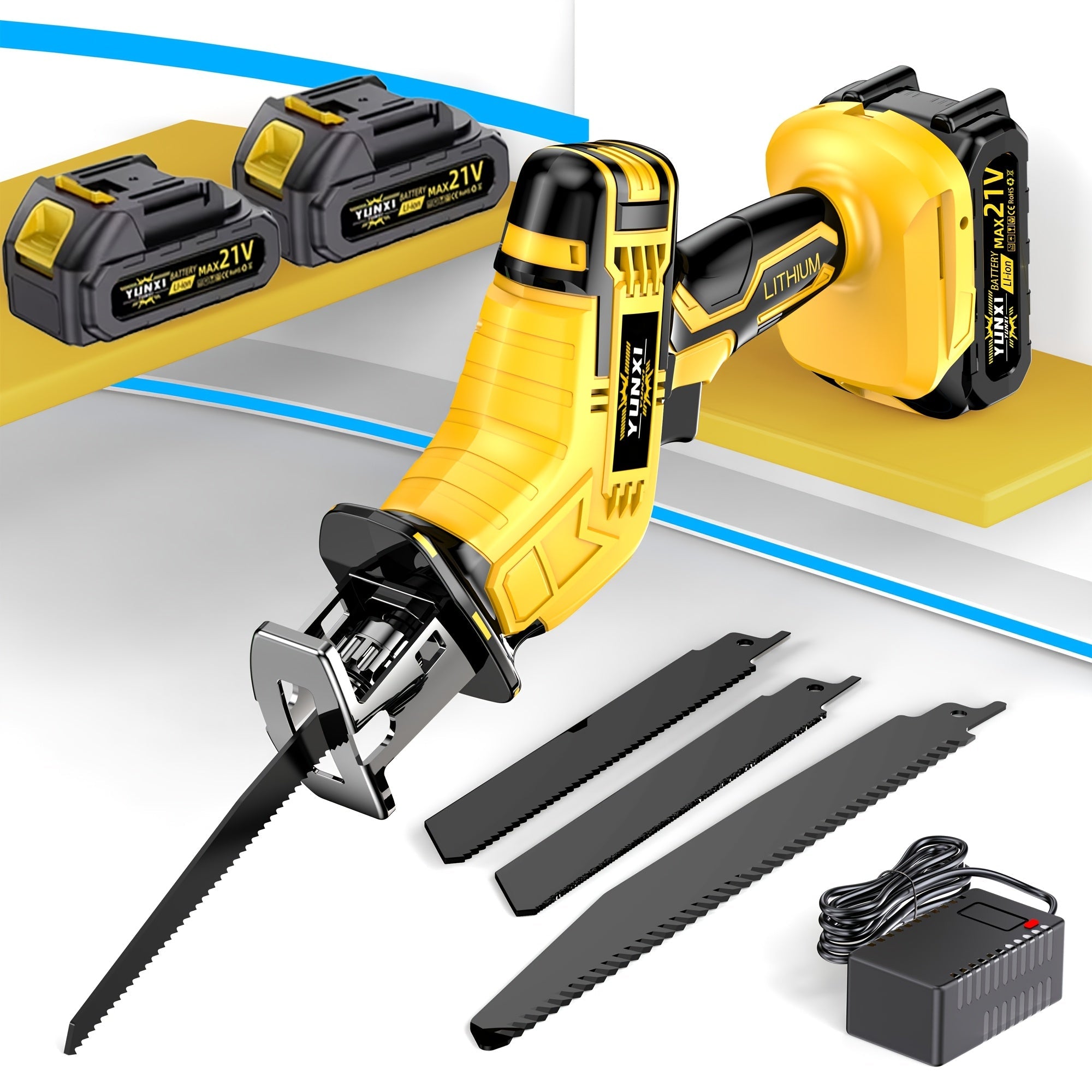 Cordless Reciprocating Saw - Electric Reciprocating Saw with Safety Lock, Large Capacity Battery & Charger, Variable Speed for Wood, Metal & Demolition Cutting, DIY Home Renovation Power Tool