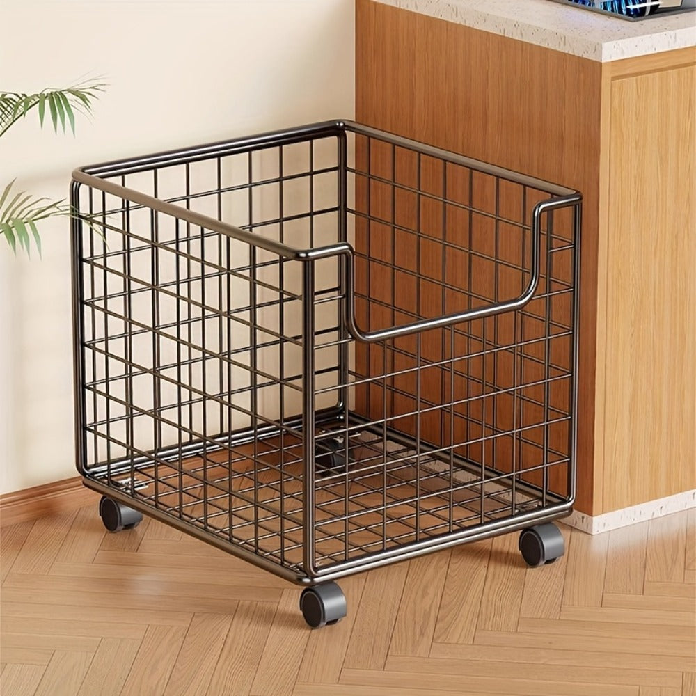 Rolling Metal Storage Basket with Wheels ¨C Multifunctional Wire Organizer Cart for Laundry Room, Bathroom, Kitchen & Closet, Open Shelf Bin, No Lid, Home Organization Storage Basket