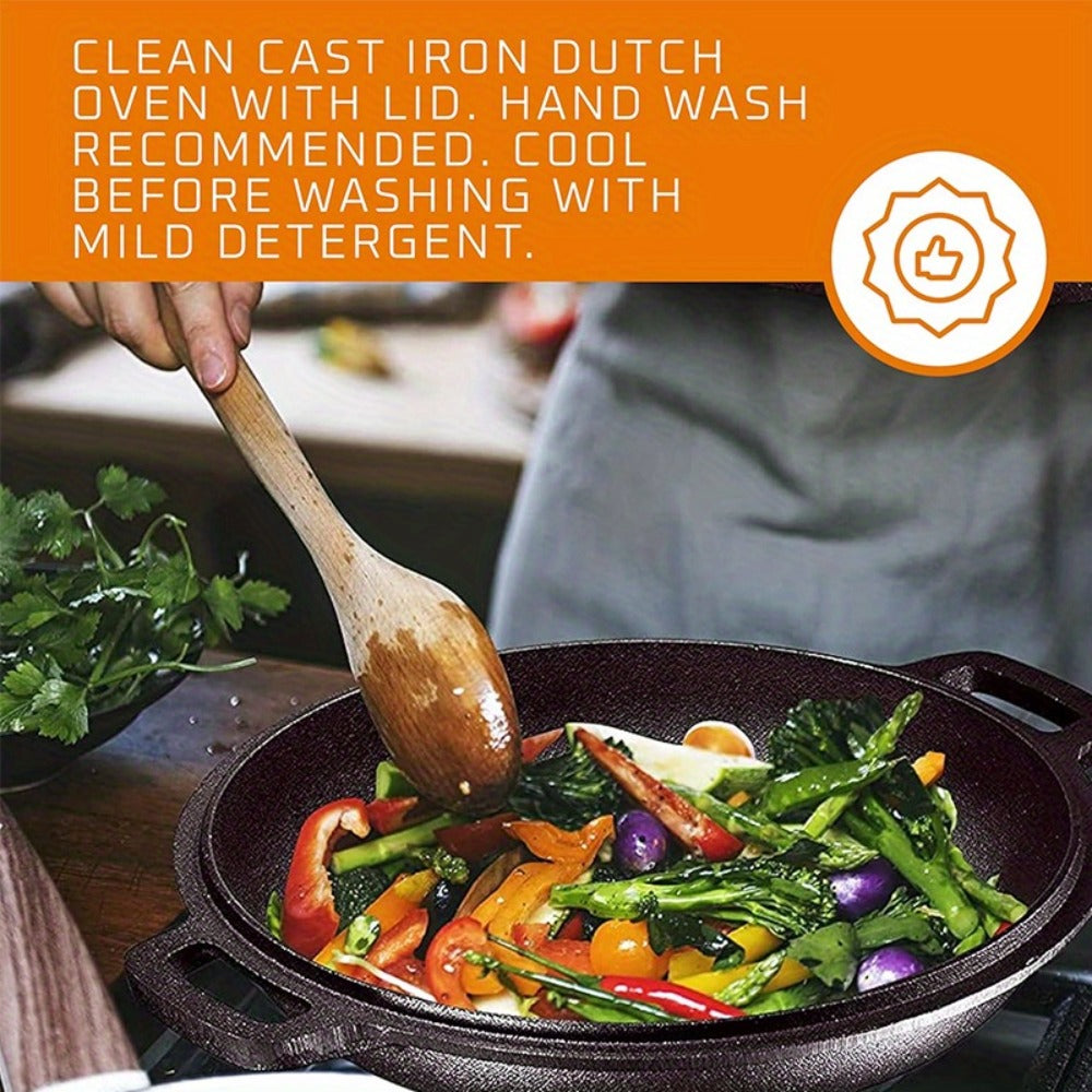 Cast Iron Dutch Oven Set ¨C 6.1QT Deep Pot + 1.9QT Frying Pot, 2-in-1 Cookware with Silicone Handles, Iron Frame & Scraper, Oven, Stovetop, Induction & BBQ Compatible, 6-Pack Bundle