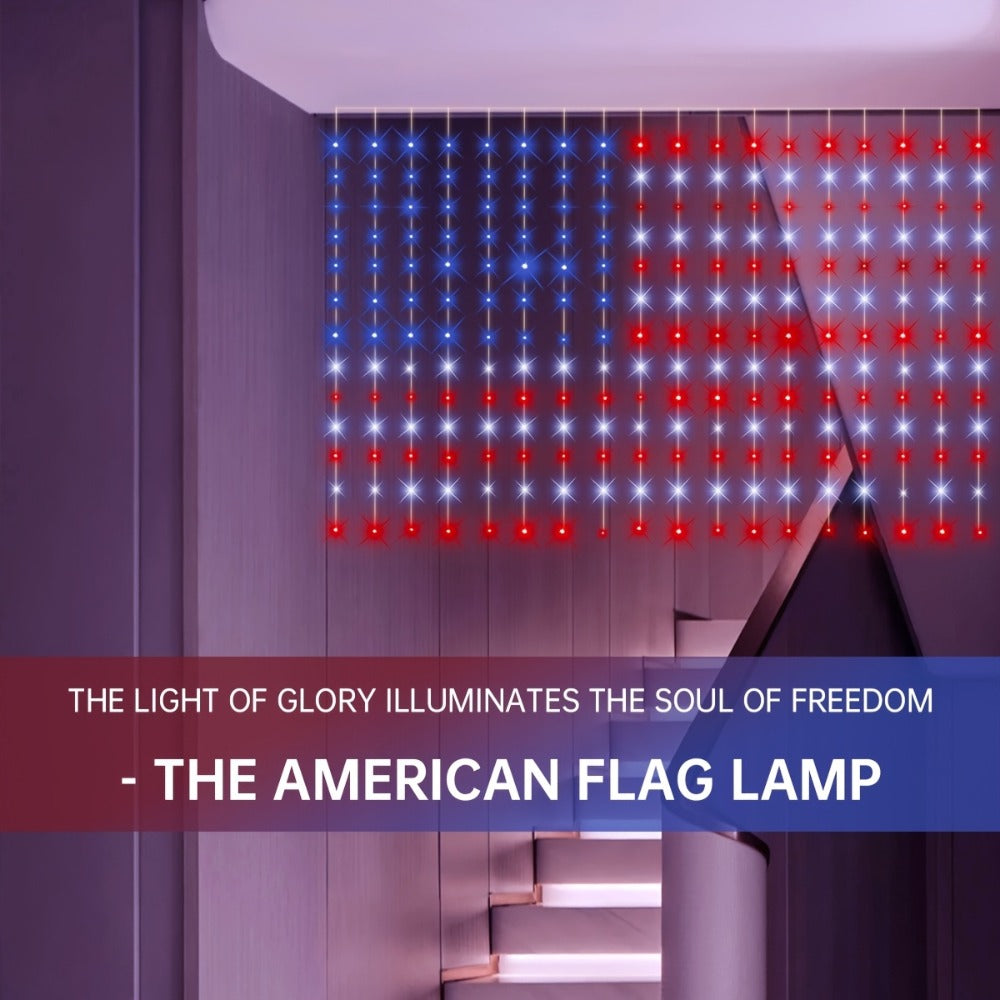 American Flag LED Curtain Lights 242 LEDs USB Powered, 4th of July Patriotic Decorations for Home Porch Garden Courtyard, Independence Day National Holiday Indoor Decor for Mall, Store, Coffee Shop Display