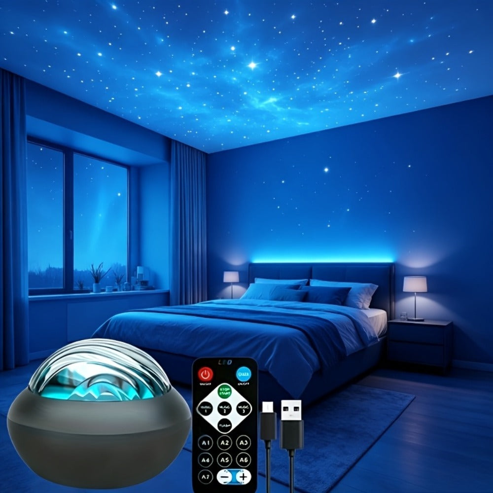 LED Star Projector Night Light USB Powered, 7-Star Galaxy Starry Sky & Water Ripple Effect Lamp for Bedroom Camping Wedding Home Decor, Holiday Gift