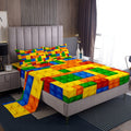 Game Themed Bed Sheet Set 3/4pcs, Colorful Building Block Design Bedding for Twin Full Queen King, Fitted Sheet Flat Sheet Pillowcase for Kids Adults Men Women Bedroom