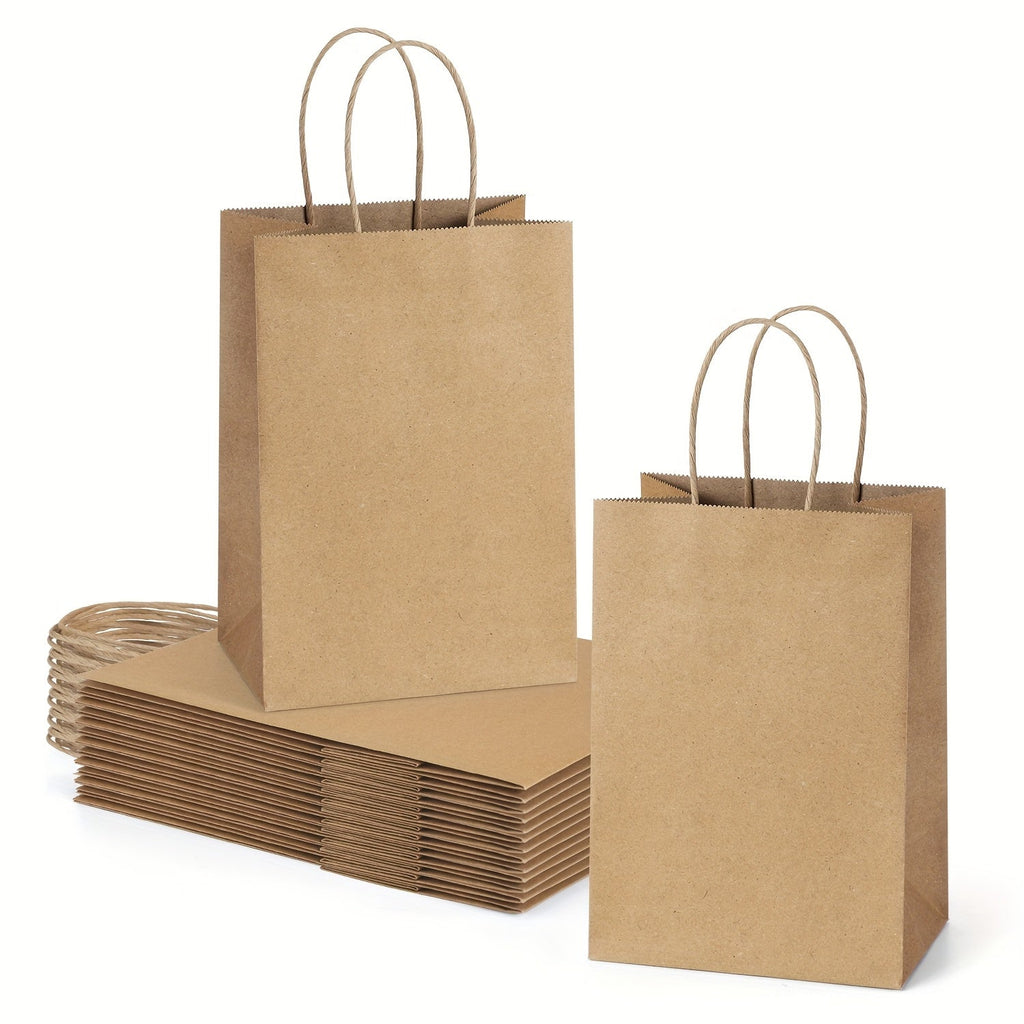 Kraft Paper Gift Bags 100 Pack with Handles | 4.25x2.85x7.85 Inch Small Shopping Bags for Retail, Wedding, Birthday, Party Favor, Coffee, Boutique | Brown, Black, White | Bulk Gift Wrap Bags