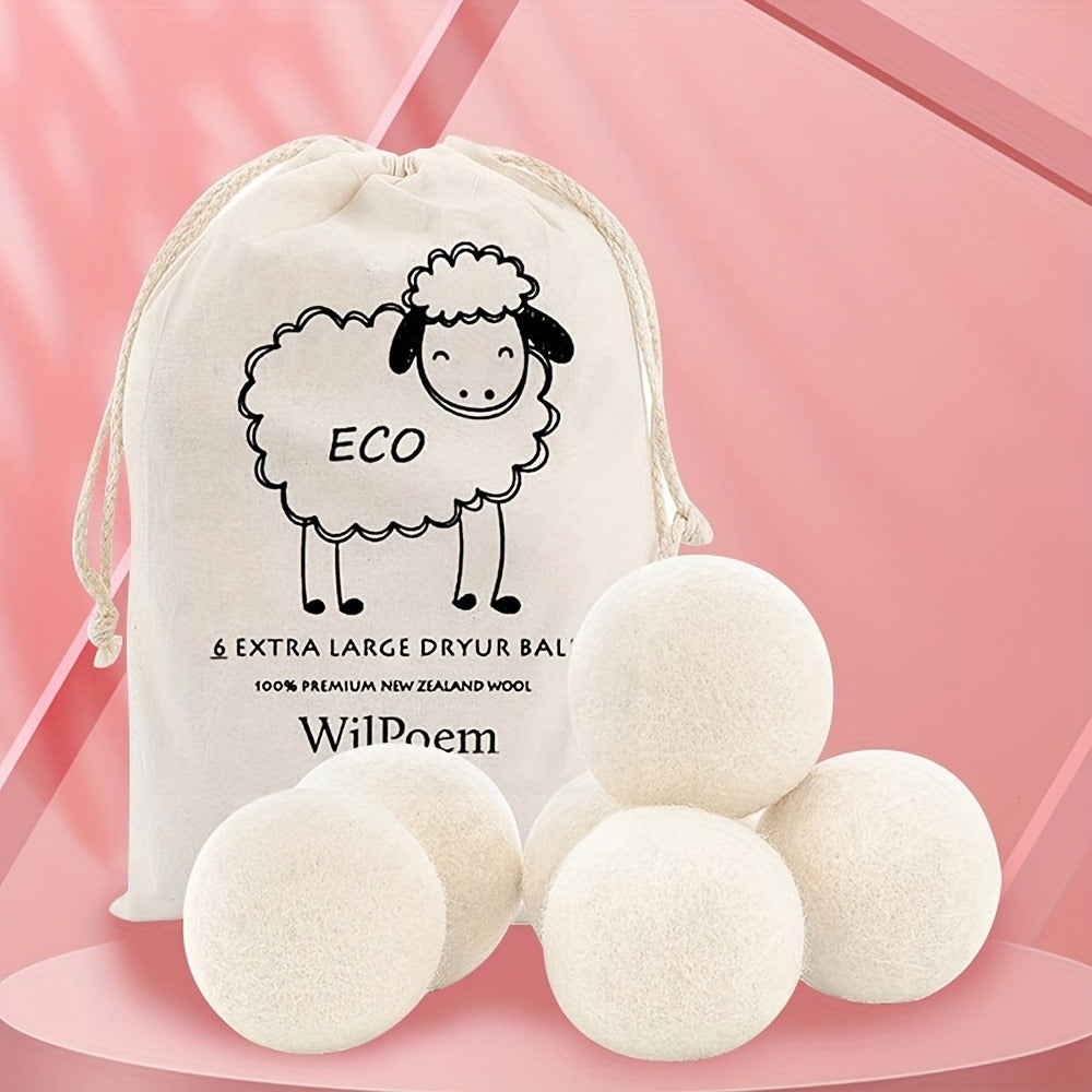 Wool Dryer Balls XL 6 Pack ¨C 100% Natural Wool Fabric Softener, Reusable Dryer Balls Reduce Drying Time & Wrinkles, Chemical-Free Laundry Balls Safe for Baby Clothes & Sensitive Skin