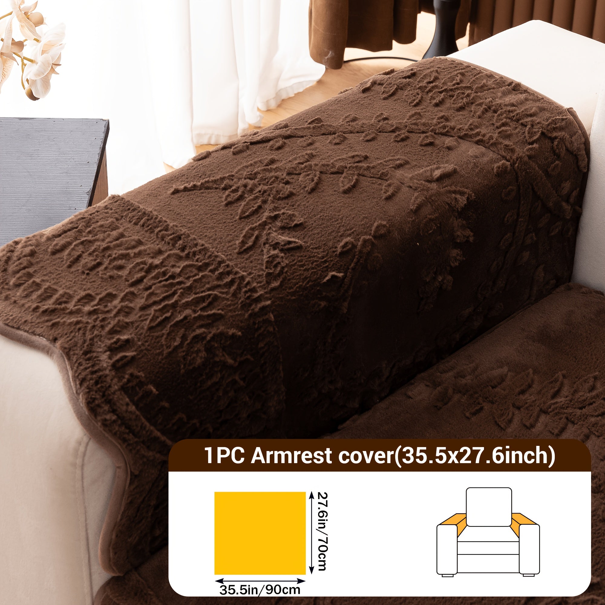 Faux Rabbit Fur Plush Sofa Cover Non-Slip | Thickened Quilted Couch Cushion, Machine Washable Pet Friendly, 1 to 4 Seat Armrest Backrest, White Light Grey Brown, Home Winter Decor