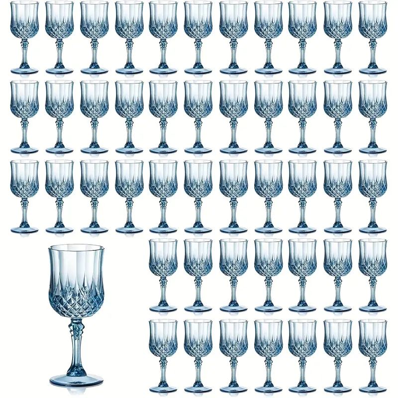 48pcs Shatterproof Plastic Wine & Champagne Glasses Set - 7oz Unbreakable Vintage Goblets Crystal Finish Reusable Cups for Parties Weddings Outdoor Events