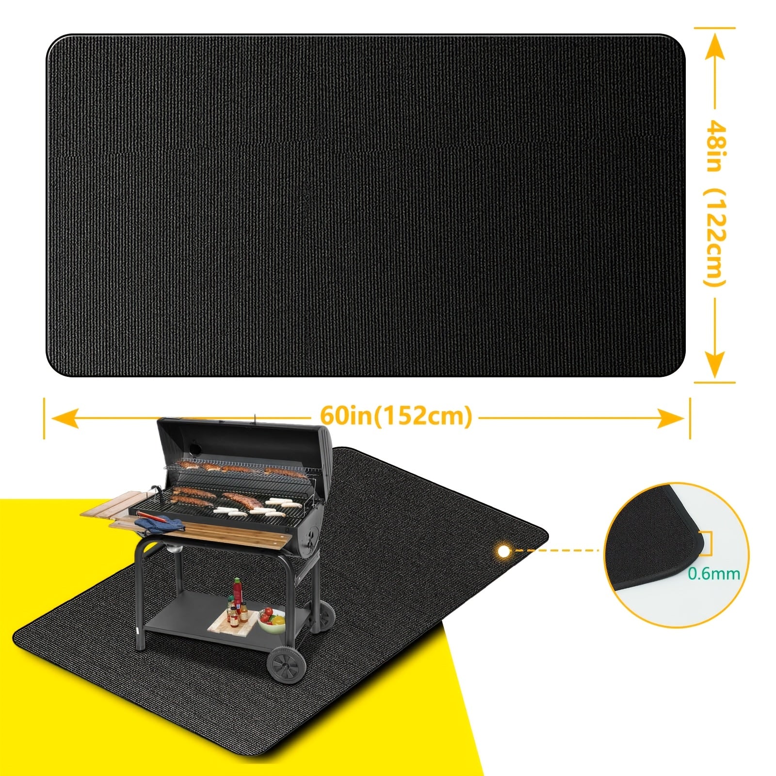 Grill Mat Fire Resistant BBQ Pad ¨C Oversized Under Grill Mat 2000¡ãF Heat Resistant, Waterproof Oil-Resistant Deck Protector for Outdoor Grilling, Fireplace & Fire Pit ¨C 60x48, 72x39, 76x51 Inches