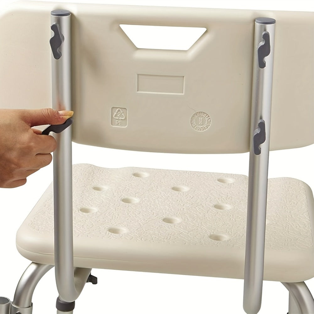 Shower Chair with Padded Armrests & Back - Heavy Duty Bath Seat 350 lb Capacity, Adjustable Height, Non-Slip Base, Lightweight Aluminum Frame for Elderly, Seniors & Disabled