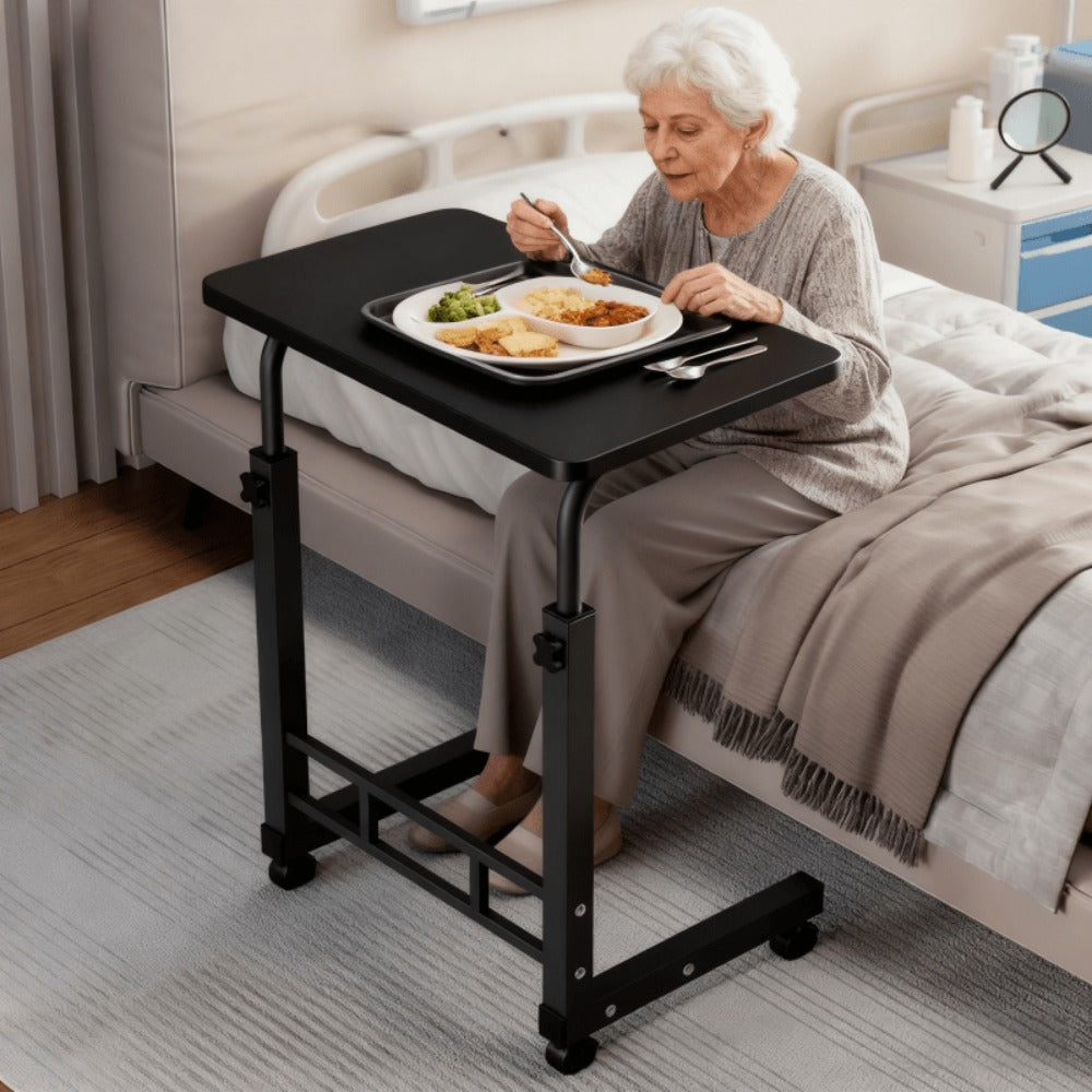 Adjustable Height Rolling Overbed Nursing Table 3-Layer Shelves Heavy Duty Bedside Tray for Elderly Patient Home Hospital Rehabilitation Care Laptop Desk 8 Colors Space Saving