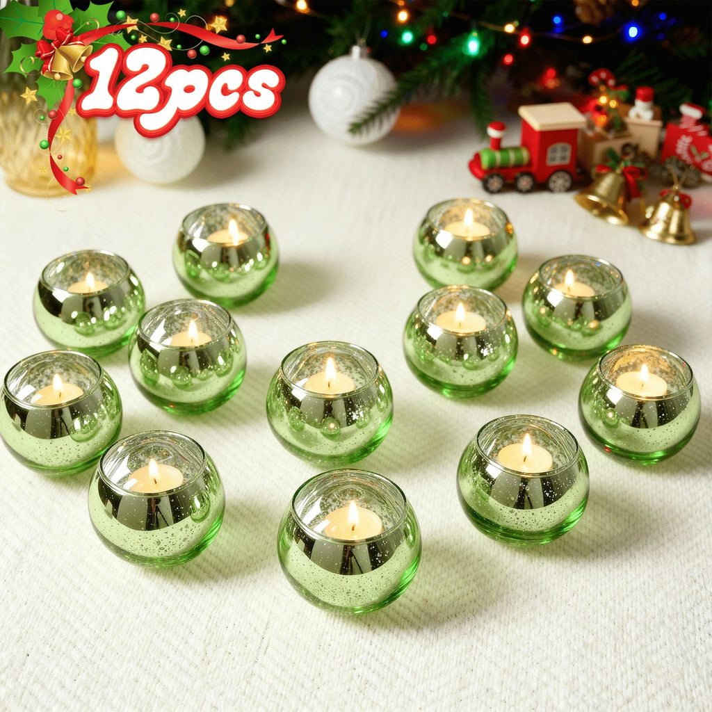 Votive Candle Holders Bulk - High Temperature Glass Hurricane Candle Holders for Weddings, Parties & Romantic Dinners, Starlight Shimmer Effect, Set of 6/12/24, Golden, Pink, Silver & Green