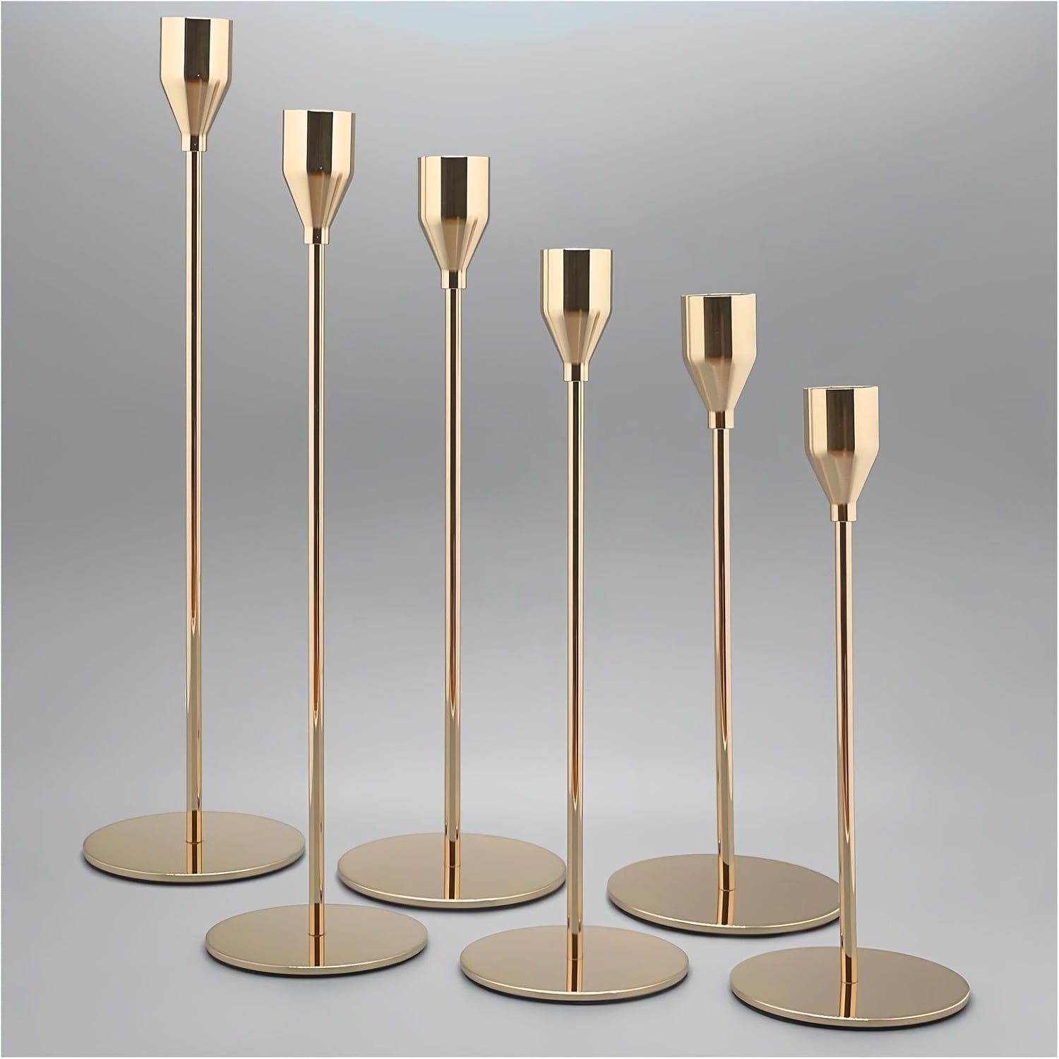 Taper Candlestick Holders Set of 6 - Decorative Metal Candle Holder Stand for Home Decor Wedding Dining Table Centerpiece Party Anniversary Event, Gold Rose Gold Black (Candles Not Included)