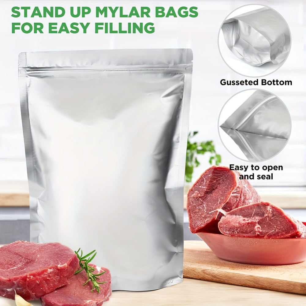Mylar Bags for Food Storage 1 Gallon 10 Mil Thick ¨C Resealable Zipper & Heat Seal, 40pcs or 100pcs with Label Stickers | Long-Term Food Storage Bags for Dry Goods, Prepping & Pantry Organization